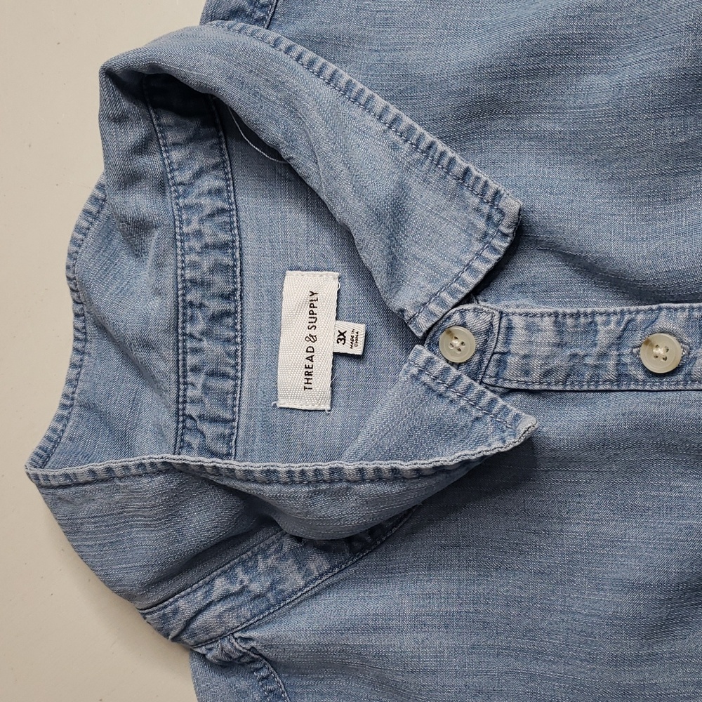 Thread & Supply Tencel Lyocell Button Up Denim Blue Shirt Size 3X Coastal Pocket - Picture 13 of 14